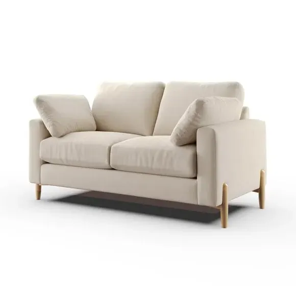2-Seater Sofa with Wooden Legs - Natural, Fabric