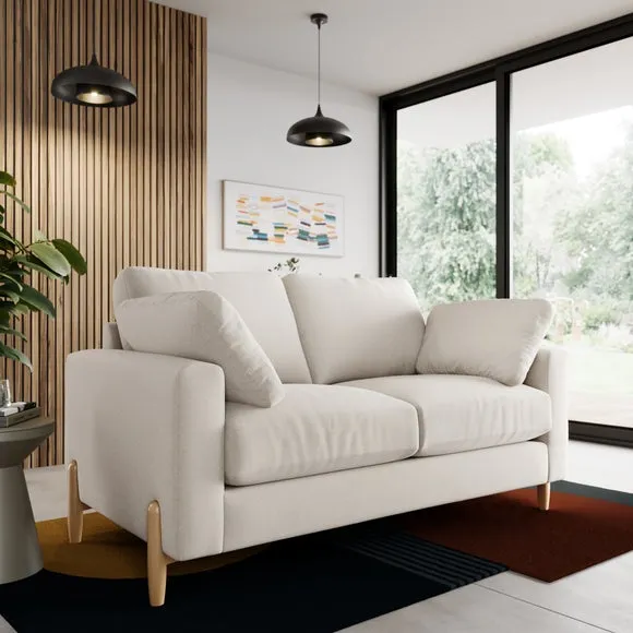 2-Seater Sofa with Wooden Legs - Natural, Fabric