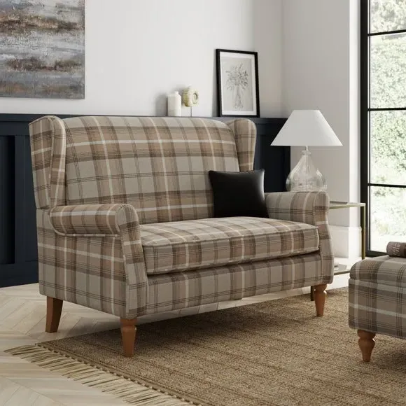 2-Seater Wingback Sofa - Natural, Faux Wool