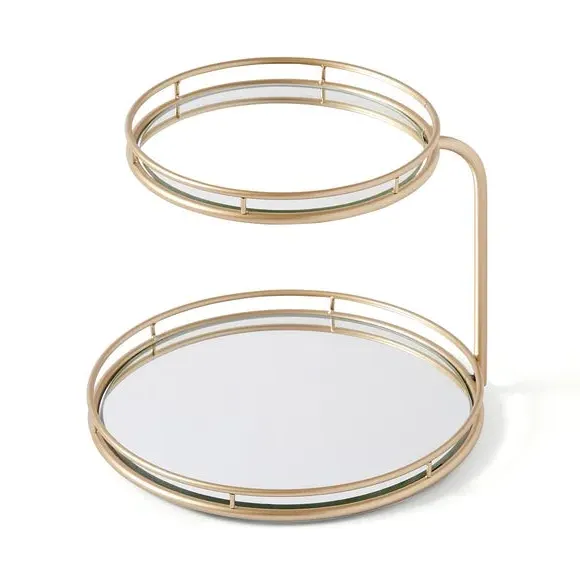 2-Tier Storage Tray with Mirror - Bronze