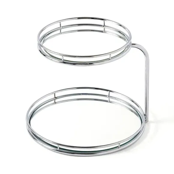 2-Tier Storage Tray with Mirror - Chrome