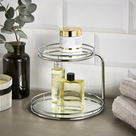 2-Tier Storage Tray with Mirror - Chrome