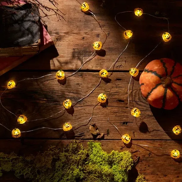 20 LED String Lights Pumpkin Face - Orange