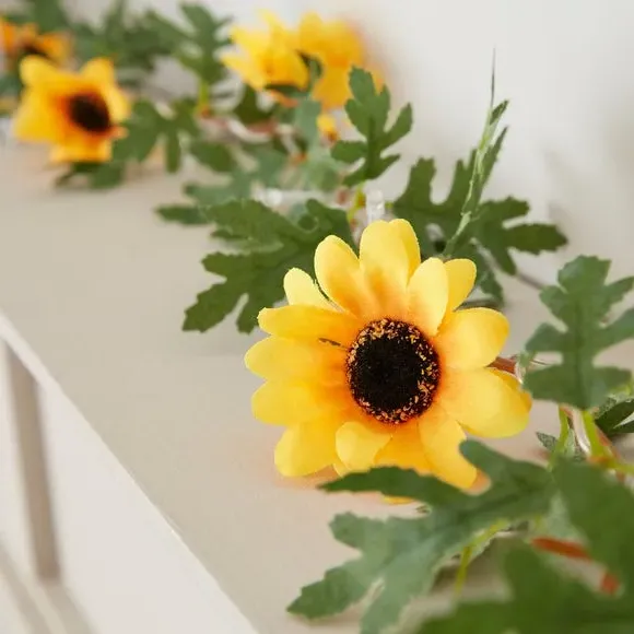 20 LED Sunflower Garland - Green, Artificial