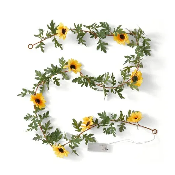 20 LED Sunflower Garland - Green, Artificial