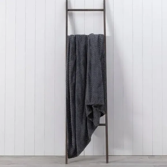 200cm Throw Blanket with Shaggy Texture - Charcoal