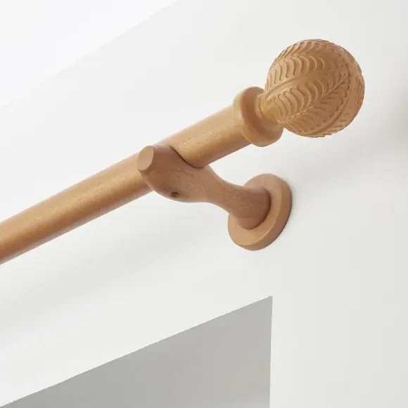 28mm Curtain Pole with Rings - Light Oak, Wood