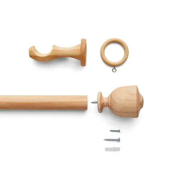 28mm Curtain Pole with Urn Finial - Light Oak, Wood