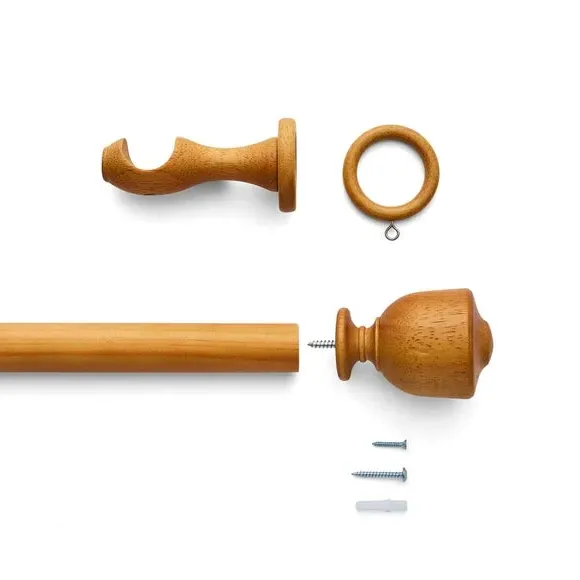 28mm Curtain Pole with Urn Finial - Oak, Wood