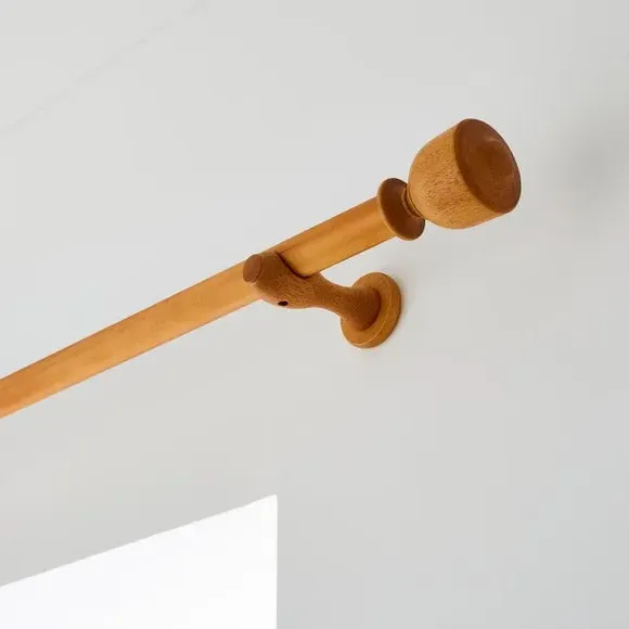 28mm Curtain Pole with Urn Finial - Oak, Wood