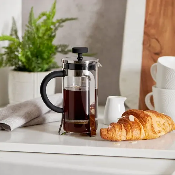 3 Cup Cafetiere with Plunger - Steel, Glass image