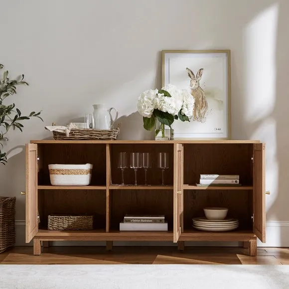 3-Door Sideboard with Chevron Design - Oak Effect