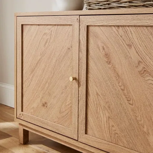3-Door Sideboard with Chevron Design - Oak Effect