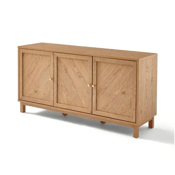 3-Door Sideboard with Chevron Design - Oak Effect