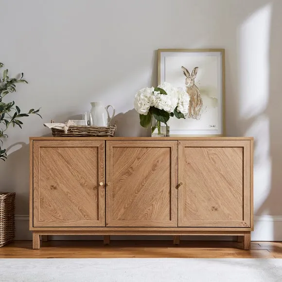 3-Door Sideboard with Chevron Design - Oak Effect image
