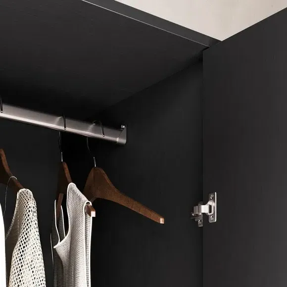 3-Door Wardrobe with Drawers - Black, Oak Effect