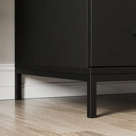 3-Door Wardrobe with Drawers - Black, Oak Effect