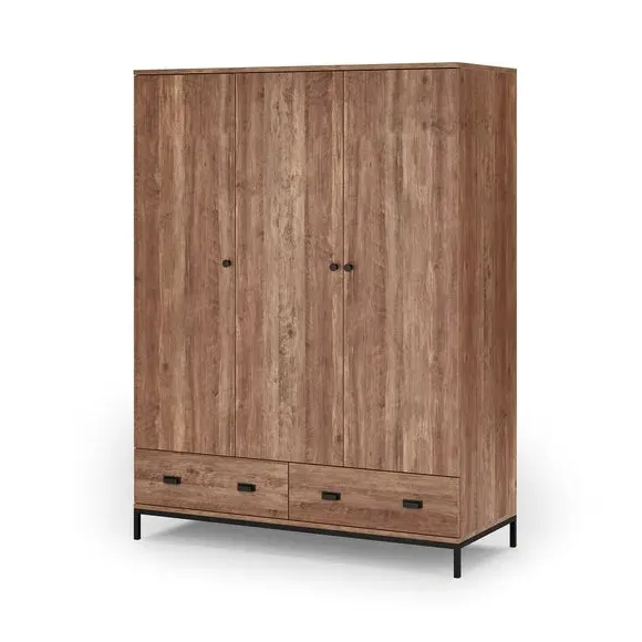 3-Door Wardrobe with Drawers - Pine, Oak Effect
