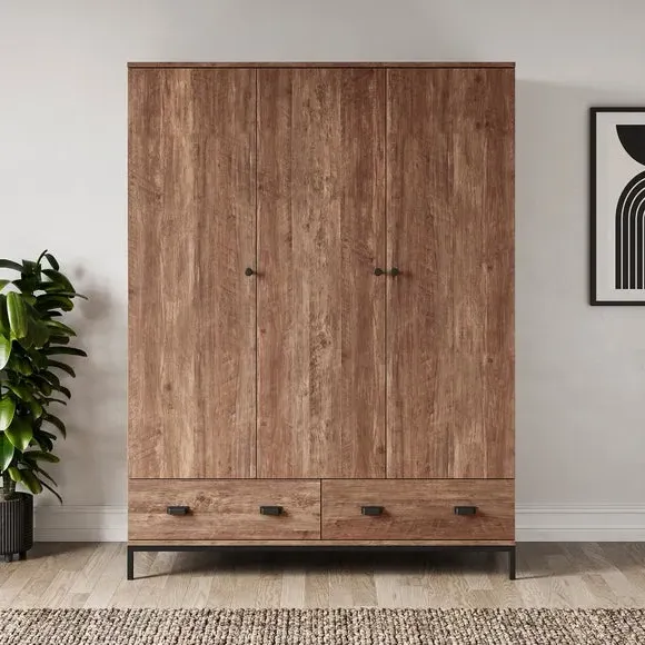 3-Door Wardrobe with Drawers - Pine, Oak Effect