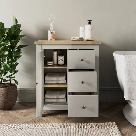 3-Drawer Bathroom Cabinet - Stone, Oak Effect