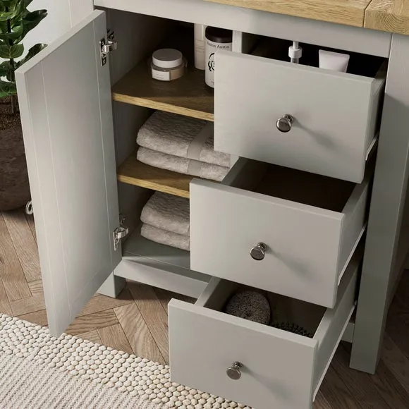 3-Drawer Bathroom Cabinet - Stone, Oak Effect