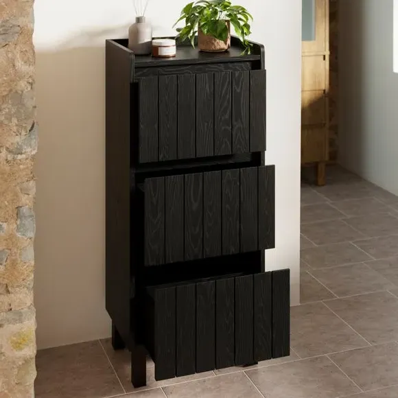 3-Drawer Cabinet - Black, Mango Wood Effect
