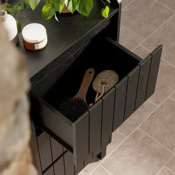 3-Drawer Cabinet - Black, Mango Wood Effect