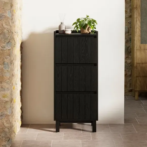 3-Drawer Cabinet - Black, Mango Wood Effect