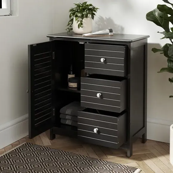 3-Drawer Cabinet Unit with Shelf - Black, MDF