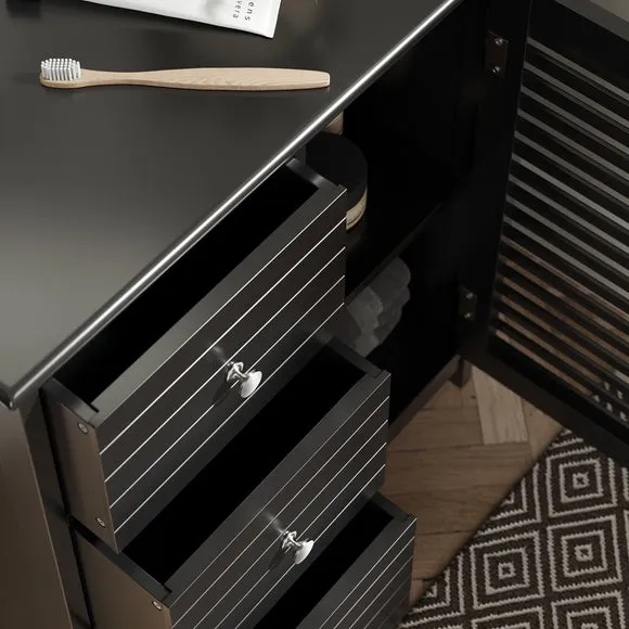 3-Drawer Cabinet Unit with Shelf - Black, MDF