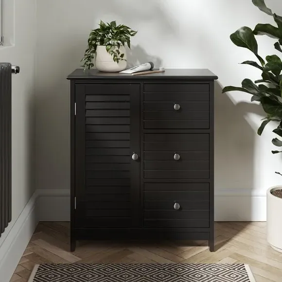 3-Drawer Cabinet Unit with Shelf - Black, MDF image
