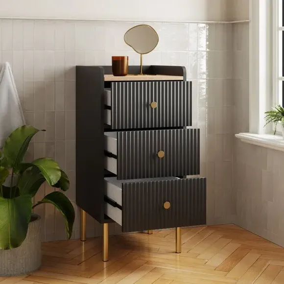 3-Drawer Cabinet with Gold Handles - Black