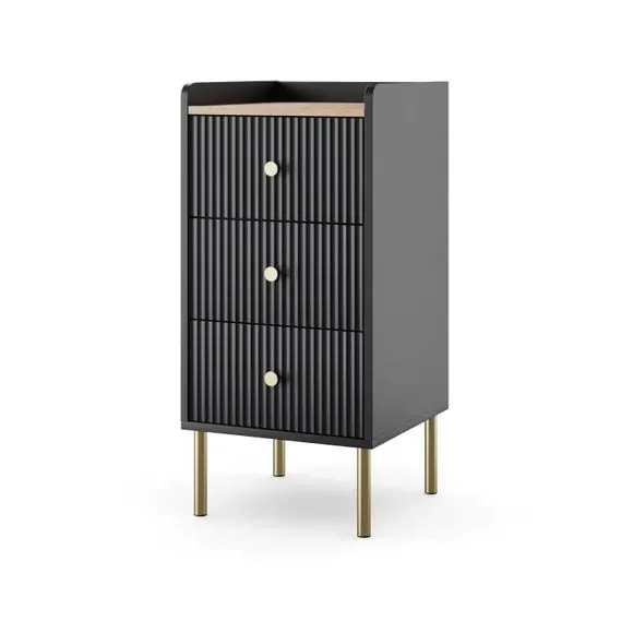 3-Drawer Cabinet with Gold Handles - Black