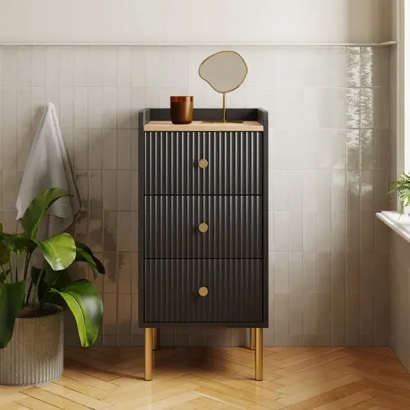 3-Drawer Cabinet with Gold Handles - Black image