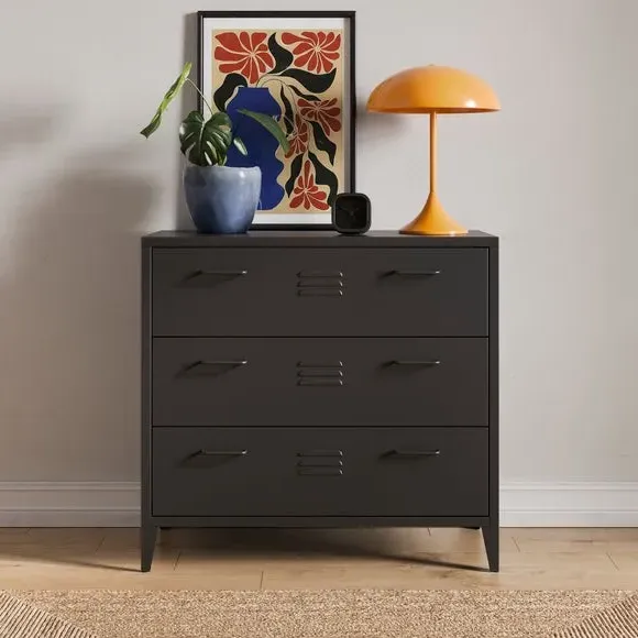 3-Drawer Chest with Adjustable Legs - Black, Metal image