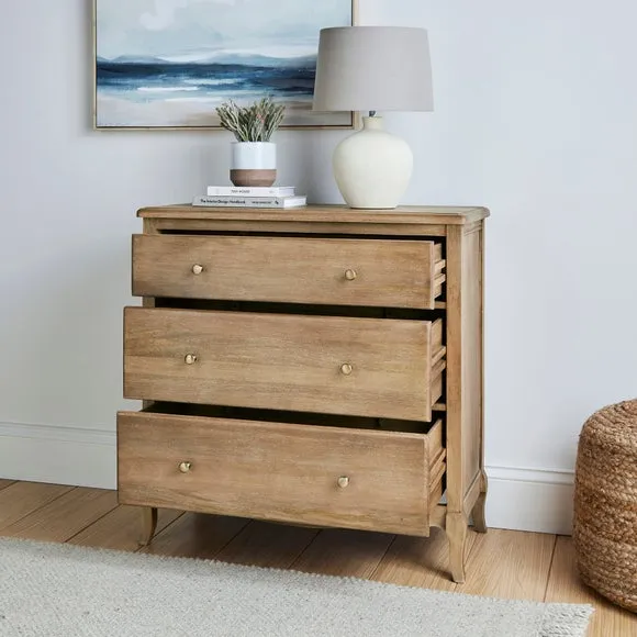 3-Drawer Chest with Metal Handles - Natural, Mango