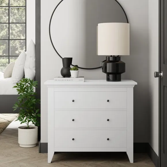 3-Drawer Chest with Metal Handles - White