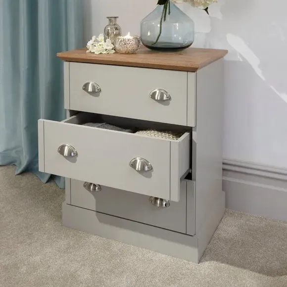 3-Drawer Chest with Oak Top - Grey, Wood