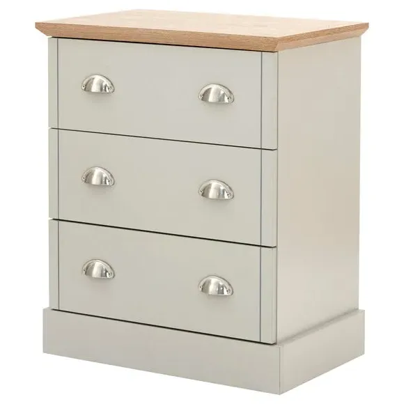 3-Drawer Chest with Oak Top - Grey, Wood