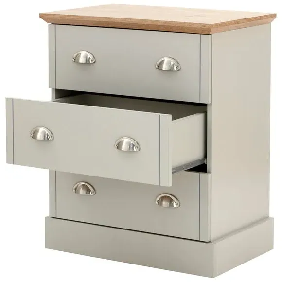 3-Drawer Chest with Oak Top - Grey, Wood