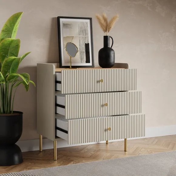 3-Drawer Chest with Ribbed Detail - Natural Oak