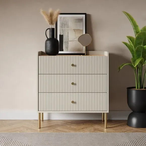 3-Drawer Chest with Ribbed Detail - Natural Oak image
