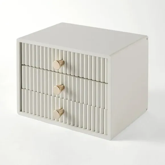 3-Drawer Desktop Storage - Grey, Ribbed