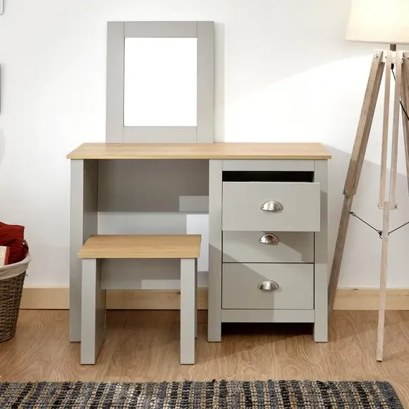 3-Drawer Dressing Table Set with Mirror - Grey