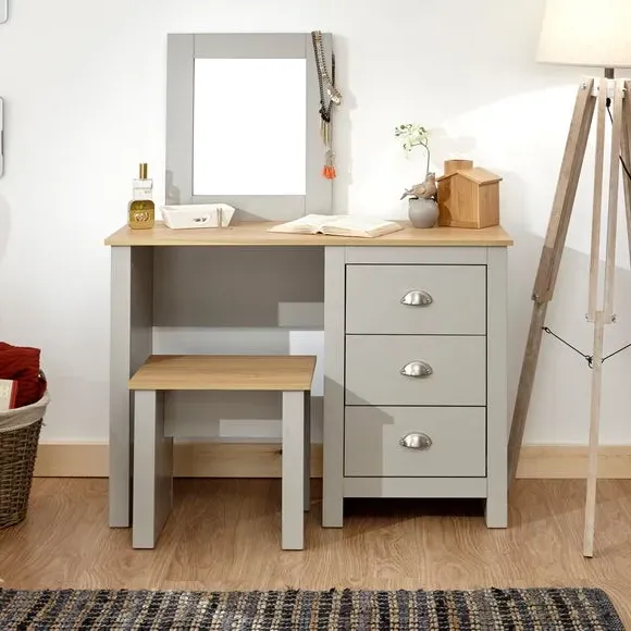 3-Drawer Dressing Table Set with Mirror - Grey image