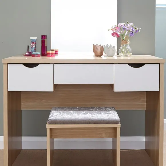 3-Drawer Dressing Table Set with Mirror - Oak