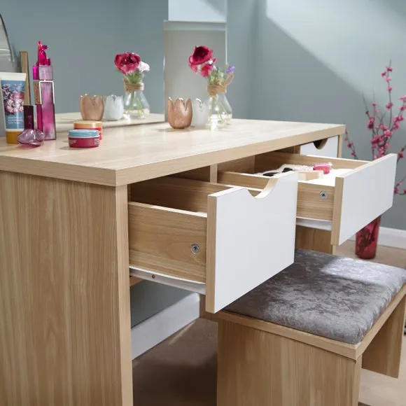3-Drawer Dressing Table Set with Mirror - Oak