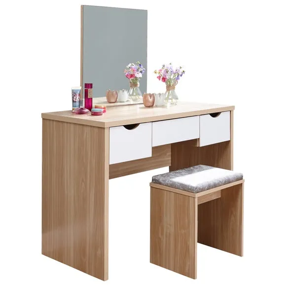 3-Drawer Dressing Table Set with Mirror - Oak