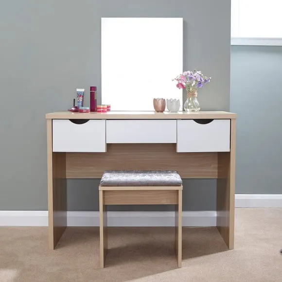 3-Drawer Dressing Table Set with Mirror - Oak image