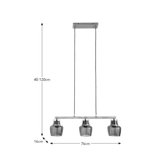 3-Light Adjustable Ceiling Light - Smoke, Metal